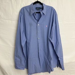 Polo Ralph Lauren Classic Fit Button Down Dress Shirt Men Sz 18 2XL Blue Striped